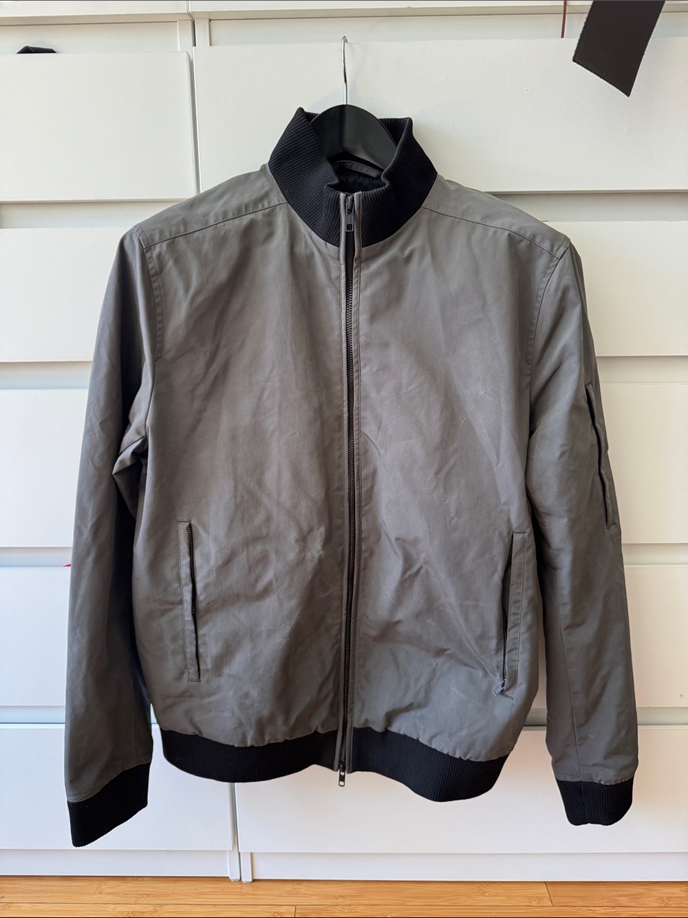 Men's Gray Theory Bomber Jacket with Black Rib Trim
